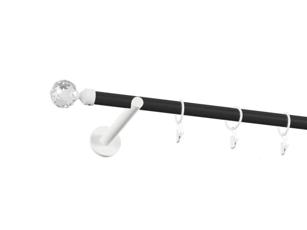 Garnýž 19mm obyčejná tyč - 1 řadá - KOULE CRYSTAL - černá a bílá